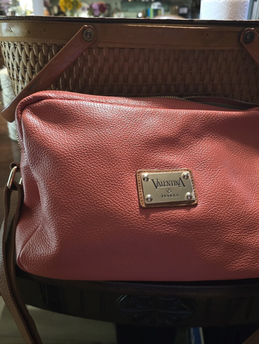 Valentina Coral-Pink Pebbled Leather Crossbody Bag